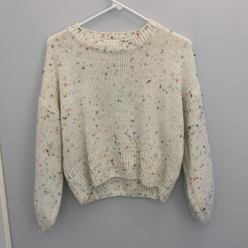 White sweater with multi-colored specks